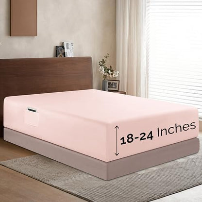 Elegant Comfort 1500 Premium Hotel Quality 18-24 Inches Deep - Extra Deep Pocket Single Fitted Sheet for High Mattress, Luxury and Softest, Smart Pocket - Wrinkle Free, Full, Blush Pink