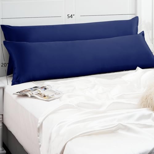 Vielit Satin Body Pillow Pillowcase 1pc,Silky Body Pillow Cover Similar to Silk Pillow Cases Soft Body Pillow Case 20x54 & Envelope Closure,Gift for Women Men Navy & 1 Satin Scunchie