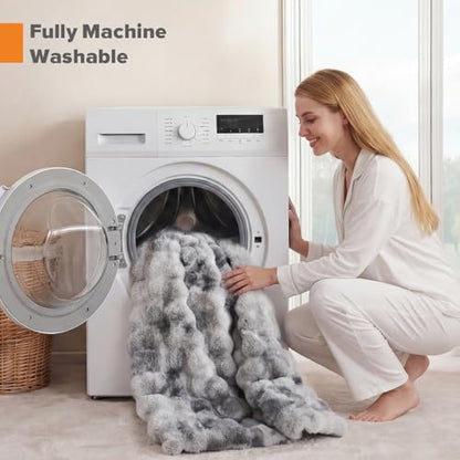 YIKUSH King Faux Fur Soft Comforter Set, Fluffy Rabbit FurBedding Set