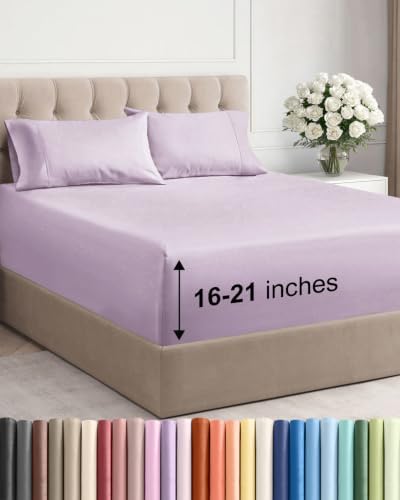 Extra Deep Cal King Sheet Set - Breathable & Cooling - Light Lavender