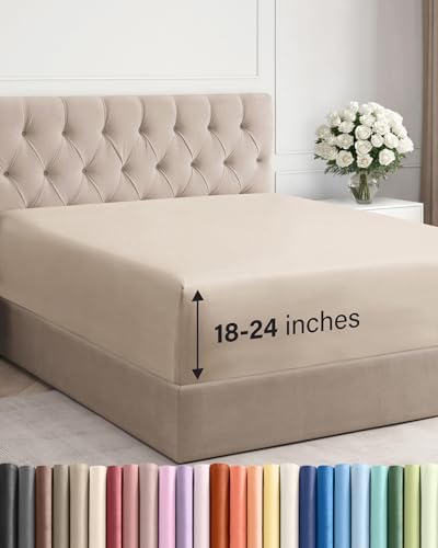 CGK Linens Extra Deep Queen Fitted Sheet - Fitted Sheet Only - Wheat