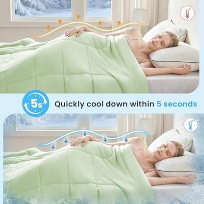 HYLEORY Cooling Comforter King Size - Summer Cooling Blanket for Hot Sleepers/Night Sweats, Double-Sided Cold Touch Silky Ice Comforters, Breathable Lightweight Beddings, Cool Green, 108"x90"