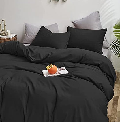 Wellboo Black Comforter Sets Twin Size Solid Black Bedding All Seasons Bed