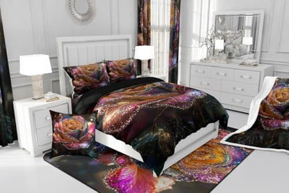 jejeloiu Glitter Rose Comforter Set Toddler Size Kids Floral Flower Bedding Set for Boys Girls Teens Garden Flower Duvet Breathable Romantic Quilt Bedroom Decor,1 Comforter with 1 Pillowcase