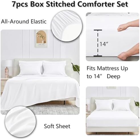 CozyLux Oversized Queen Comforter Set, 7-Piece Bed in a Bag, White