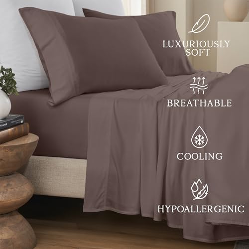 KARISSA MAE 6 Piece Luxury Bamboo Viscose Queen Sheet Set, 4 Pillowcases