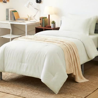 CozyLux Twin Comforter Set Ivory, 5 Pieces Bed in a Bag Twin Comforter Set with Sheets, Soft Bedding Sets with Down Alternative Comforter, Sheets, Pillowcase & Sham, Soft Bed Set for All Seasons