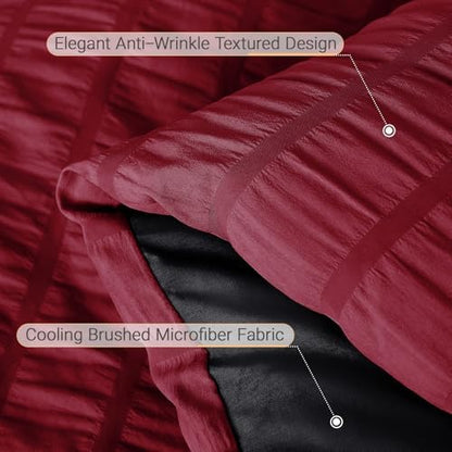 MUXHOMO 7 Pieces Oversized Queen Comforter Set, Seersucker Bed in a Bag Oversized Queen Size, All Season Luxury Bedding Set with Comforter, Flat Sheet, Fitted Sheet, Pillowcases & Shams, Red & Black