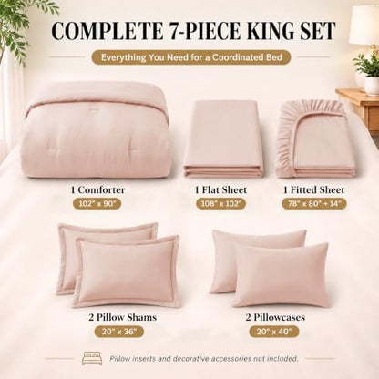 CozyLux King Size Comforter Set Blush Pink, 7 Pieces Bed in a Bag