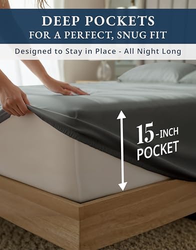 LANE LINEN Cooling Sheets Full 100% Egyptian Cotton Sateen - Charcoal