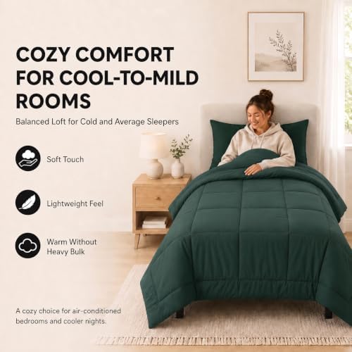 CozyLux Twin XL Comforter Set Forest Green - 5 Pieces Twin XL Bed in a Bag