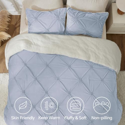 BEDELITE Fluffy Sherpa Twin Comforter Set,Pintuck-Lavender