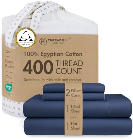 Threadmill 400TC Egyptian Cotton Full Sheet Set, Sateen, Folkstone Blue