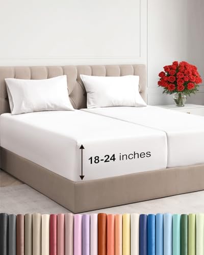 Extra Deep Split King Sheet Set - 5 Piece Cooling Sheets - Antique White