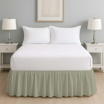 Mattress-Homes Ruffled Bed Skirt Split Corners with Platform, Tailored Fit Wrinkle Free Ultra-Soft Microfiber Dust Ruffle, Upto 18" Drop, Twin, Sage
