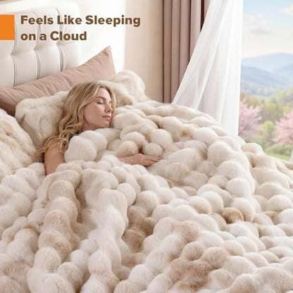 YIKUSH King Faux Fur Soft Comforter Set, Fluffy Bedding Set, Tiedye Cream