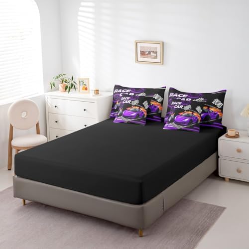 Feelyou Purple Race car Comforter Set Full Size 7 Pcs Bedding Set Kids