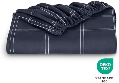 Bare Home Fitted Sheet (Queen, Modern Plaid - Midnight Blue/White)
