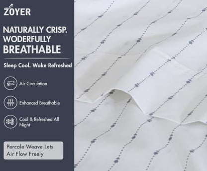 ZOYER 100% Cotton Sheets – Full Size Percale Bedding, Cooling & Breathable, Durable with a Crisp, Soft & Comfortable Feel, 16" Deep Pocket, 4-Piece Set, Doted Bud