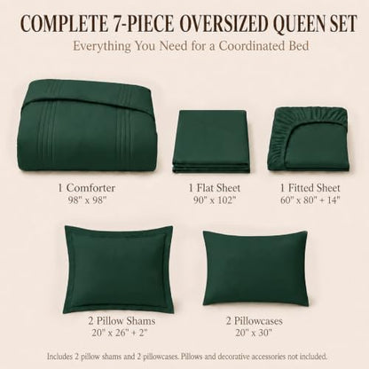 CozyLux Oversized Queen Comforter Set Emerald Green- 7 Pieces Bed in a Bag