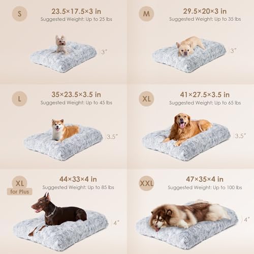 EHEYCIGA Fluffy Dog Crate Bed for Medium Dogs, Plush Crate Pad, Grey