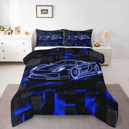Feelyou Blue Race Car Comforter Set King Size Bedding Set