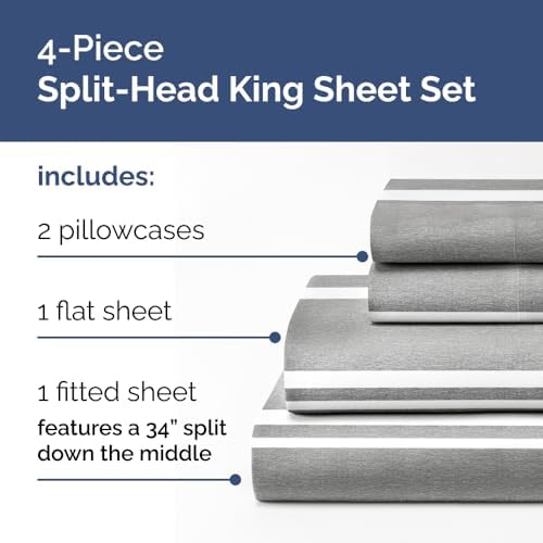 Flex Top Split Head King 4 Piece Sheet Set - Soft & Cooling - Grey Stripes