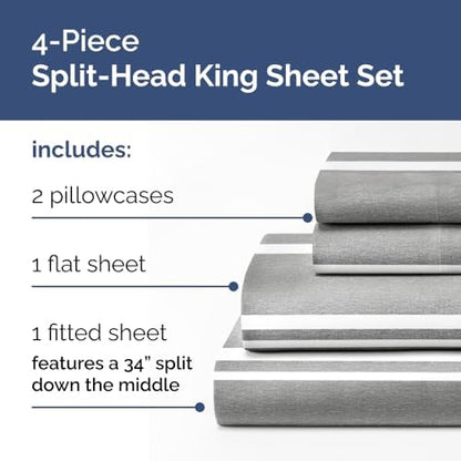 Flex Top Split Head King 4 Piece Sheet Set - Soft & Cooling - Grey Stripes