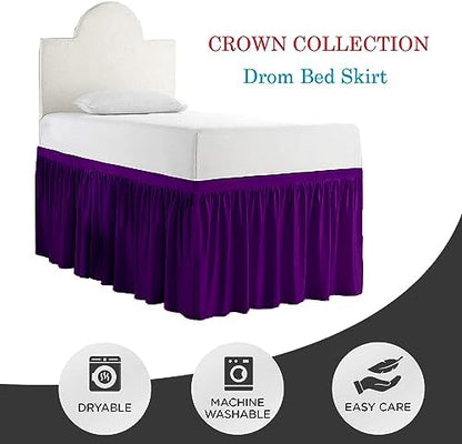 Twin XL 36" Inch Drop Long Dorm Bed Skirt, Ruffled Pattern College Dorm Room Bed Skirts, Split Corner, Easy Care, No Wrinkle Microfiber Bed Skirt