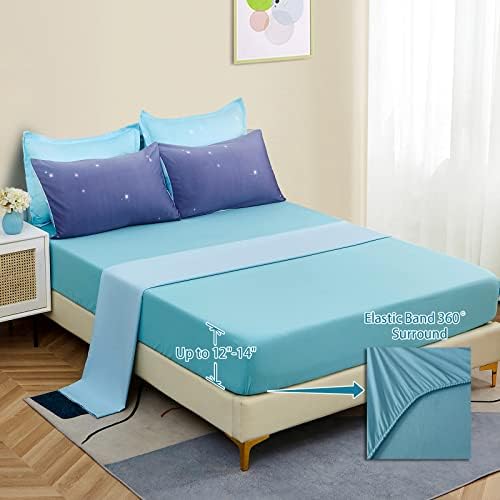 Dinjoy Girls Comforter Set Full Size Colorful Ombre Blue Purple Rainbow Bedding Set Bed in A Bag for Kid Teen Girls 7 Pieces (1 Comforter, 1 Flat Sheet, 1 Fitted Sheet, 2 Pillow Shams, 2 Pillowcases)