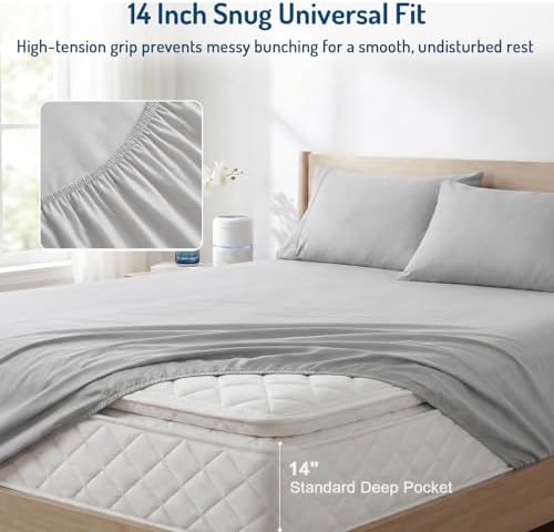 Coolmax® Cooling Sheets for Hot Sleepers, Queen Size, Light Grey
