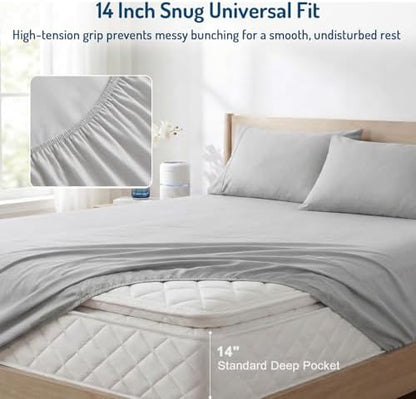 Coolmax® Cooling Sheets for Hot Sleepers, Queen Size, Light Grey