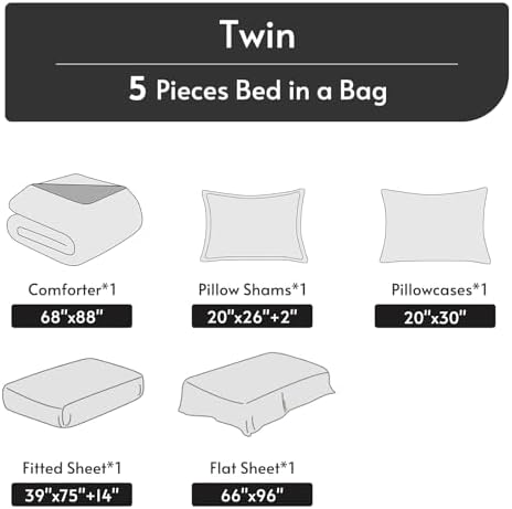 MUXHOMO 5 Pieces Twin Comforter Set, Reversible Bed in a Bag Twin Size, All Season Bedding Set with Comforter, Flat Sheet, Fitted Sheet, Pillowcases & Shams, Burnt Orange & Camel