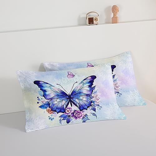 HOSIMA Floral Purple Butterfly Comforter-Soft Microfiber,Fantasy Butterfly Aesthetics Queen Size Bed in a Bag for Kids Girls Teens Women,Mandala Preppy Bedding 3Piece with 2 Pillow Shams.