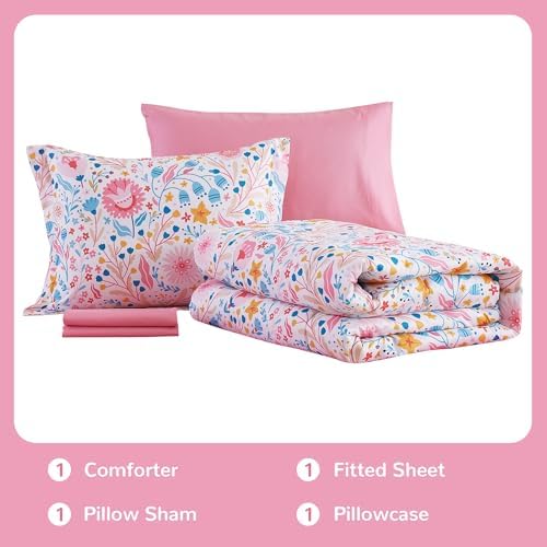 Viviland Kids Twin Bedding Sets, Girls Comforter, Floral