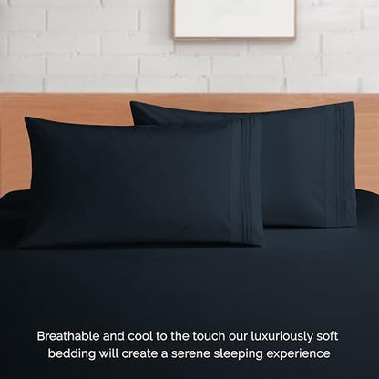 Elegant Comfort 4-Piece Bed Sheet Set - Luxury Bedding 1500 Premium Hotel Quality Microfiber, All Around Elastic 18-24 Inches Deep Fitted Sheet- Extra Deep Pocket Sheets, Queen, Black