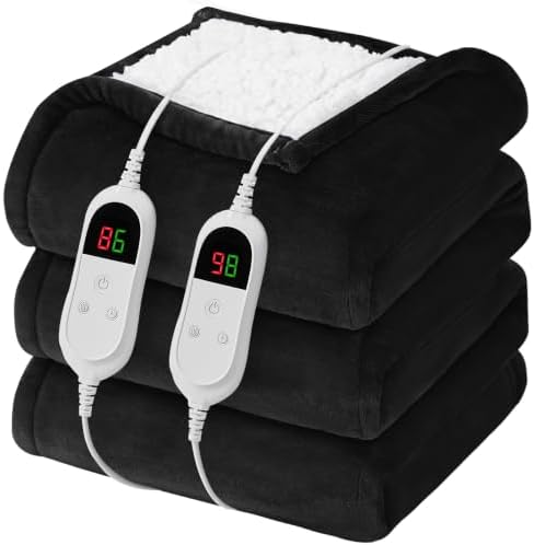 Heated Electric Blanket Queen Size, Dual Control, 84" x 90", Ebony