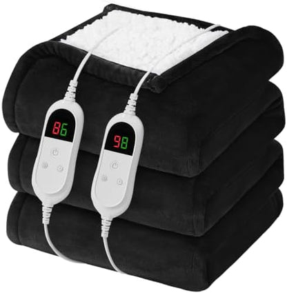 Heated Electric Blanket Queen Size, Dual Control, 84" x 90", Ebony