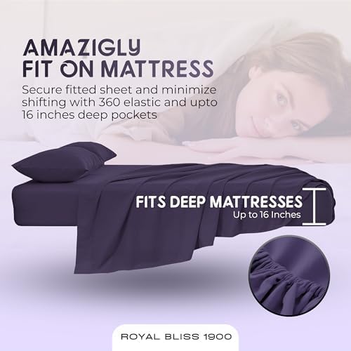 Split King Sheets Set with 2 Twin XL Fitted Sheet - 5 Piece Bedding - Wrinkle Free, Fade Resistant, Double Brushed Microfiber - Deep Pockets/Easy Fit (Plum)