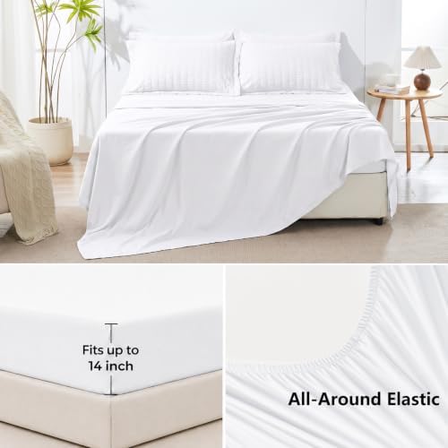 HIMEET Full Comforter Sets, 7-Piece Seersucker Bed in a Bag, White
