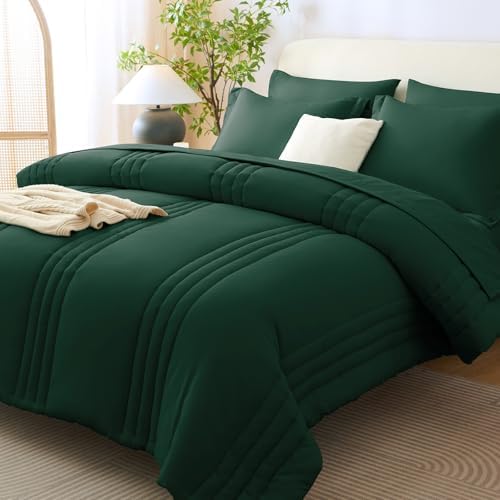 CozyLux Queen Comforter Set Emerald Green - 7 Pieces Bed in a Bag