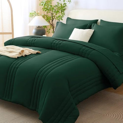 CozyLux Oversized Queen Comforter Set Emerald Green- 7 Pieces Bed in a Bag