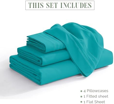 Elegant Comfort Luxurious 1500 Premium Hotel Quality Microfiber 4-Piece Sheet Set, 18-24 Inches Deep - Extra Deep Pocket Sheets - Ultra Soft 4PC Deep Pocket Sheets, King, Turquoise
