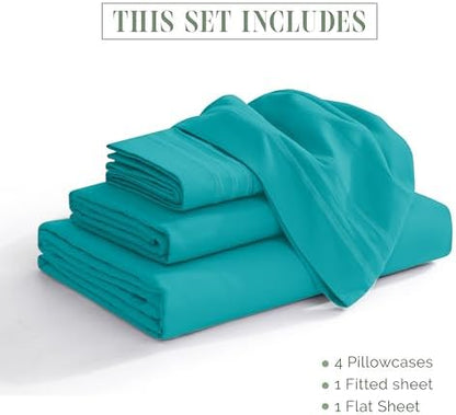 Elegant Comfort 4-Piece Bed Sheet Set - Luxury Bedding 1500 Premium Hotel Quality Microfiber, All Around Elastic 18-24 Inches Deep Fitted Sheet- Extra Deep Pocket Sheets, King, Teal