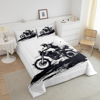 Feelyou Cool Motocross Comforter Set Twin Size Dirt Bike Bedding Set Ultra Soft Motorcycle Racer Comforter for Kids Boys Girls Extreme Sports Duvet Quilt Bedroom Decor Motorbike Quilt