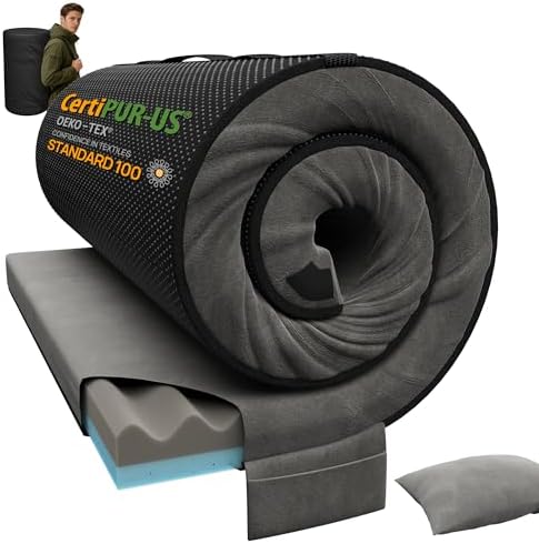 Releep 3 Inch Dual-Sided Memory Foam Camping Mattress, Waterproof Camping Sleeping Pad with Portable Pillow & Carry Bag, Roll Up Cot Mattress Mat for Guest Bed/Car/Tent