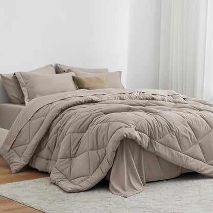 Love's cabin Oversized Queen Comforter Set, 7 Pieces Bed in a Bag, All Season Bedding Sets with 1 Comforter, 1 Flat Sheet, 1 Fitted Sheet, 2 Pillowcase and 2 Pillow Sham, Burlwood