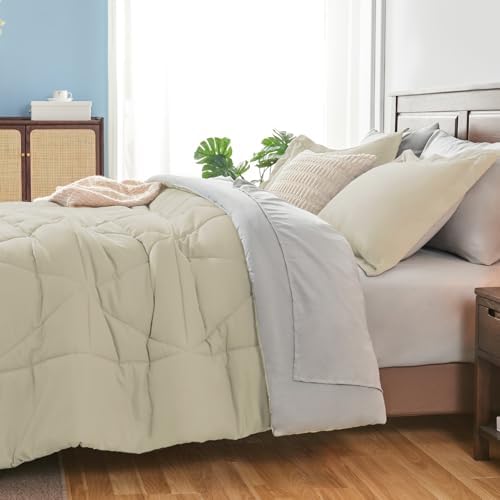 BEDELITE Queen Comforter Set 7 Pieces, Reversible Oatmeal Bed in A Bag