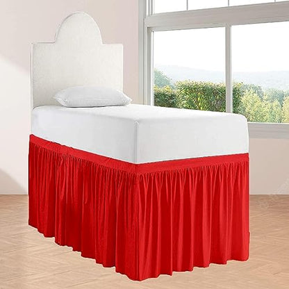 Full XL 40" Inch Drop Long Dorm Bed Skirt, Ruffled Pattern College Dorm Room Bed Skirts, Split Corner, Easy Care, No Wrinkle Microfiber Bed Skirt