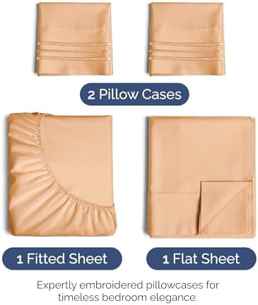 Queen Size 4 Piece Sheet Set - Ultra Soft & Cooling Bed Sheets - Peach